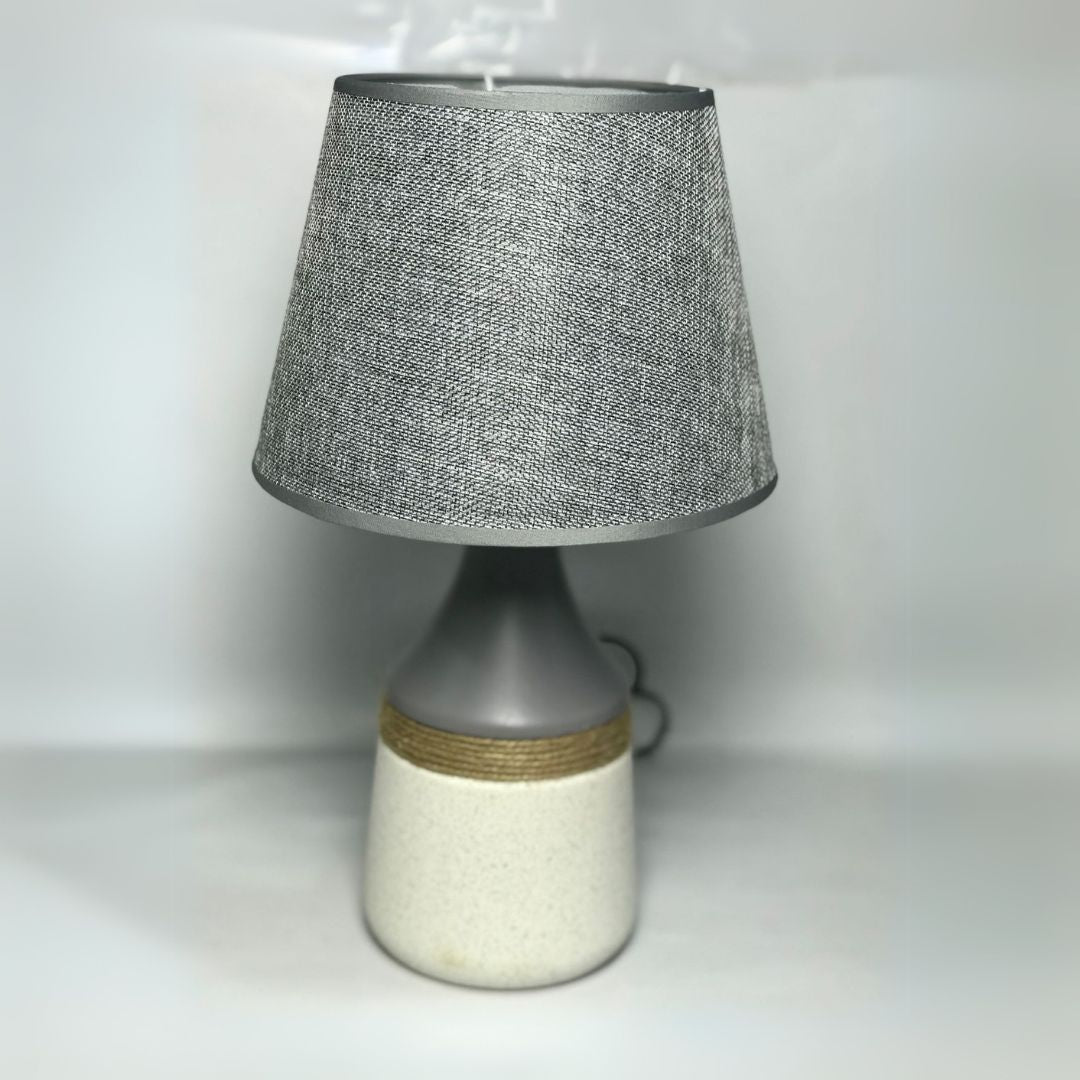 Two Toned Jute Strapped Ceramic Lamp With Shade