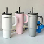 710ml Stainless Steel Insulated Travel Tumbler with Handle & Straw Lid |Hot & Cold Drink