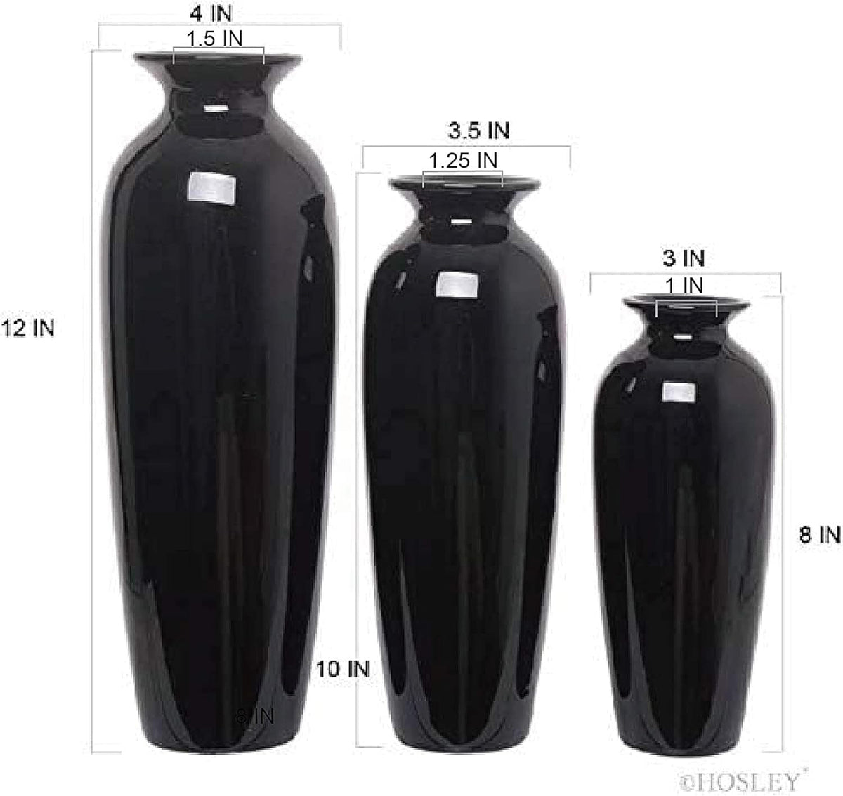 Plain Black Ceramic Vase - Set of 3 | Pots & Vases | Home Décor