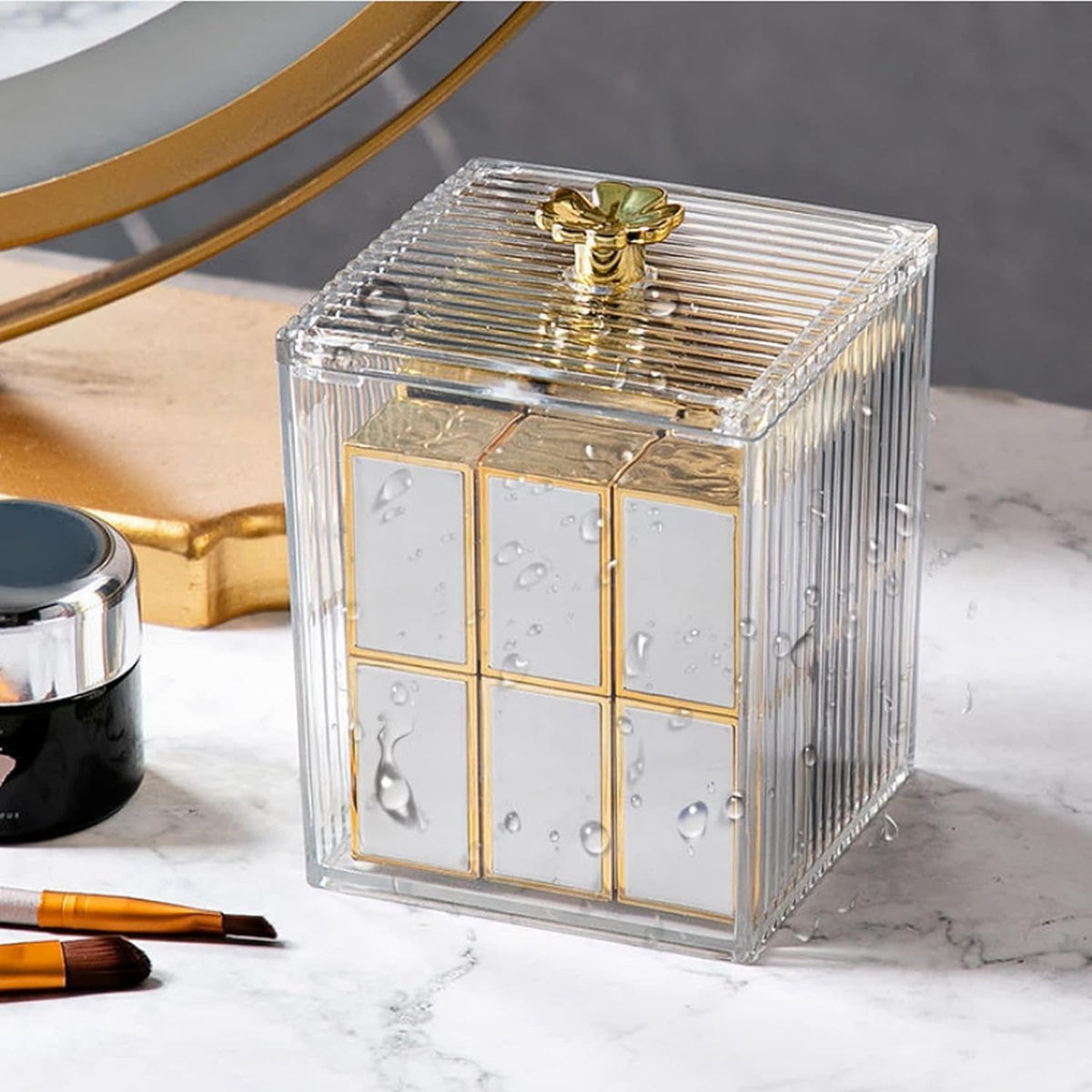 Acrylic Storage Jar | Box With Gold Flower