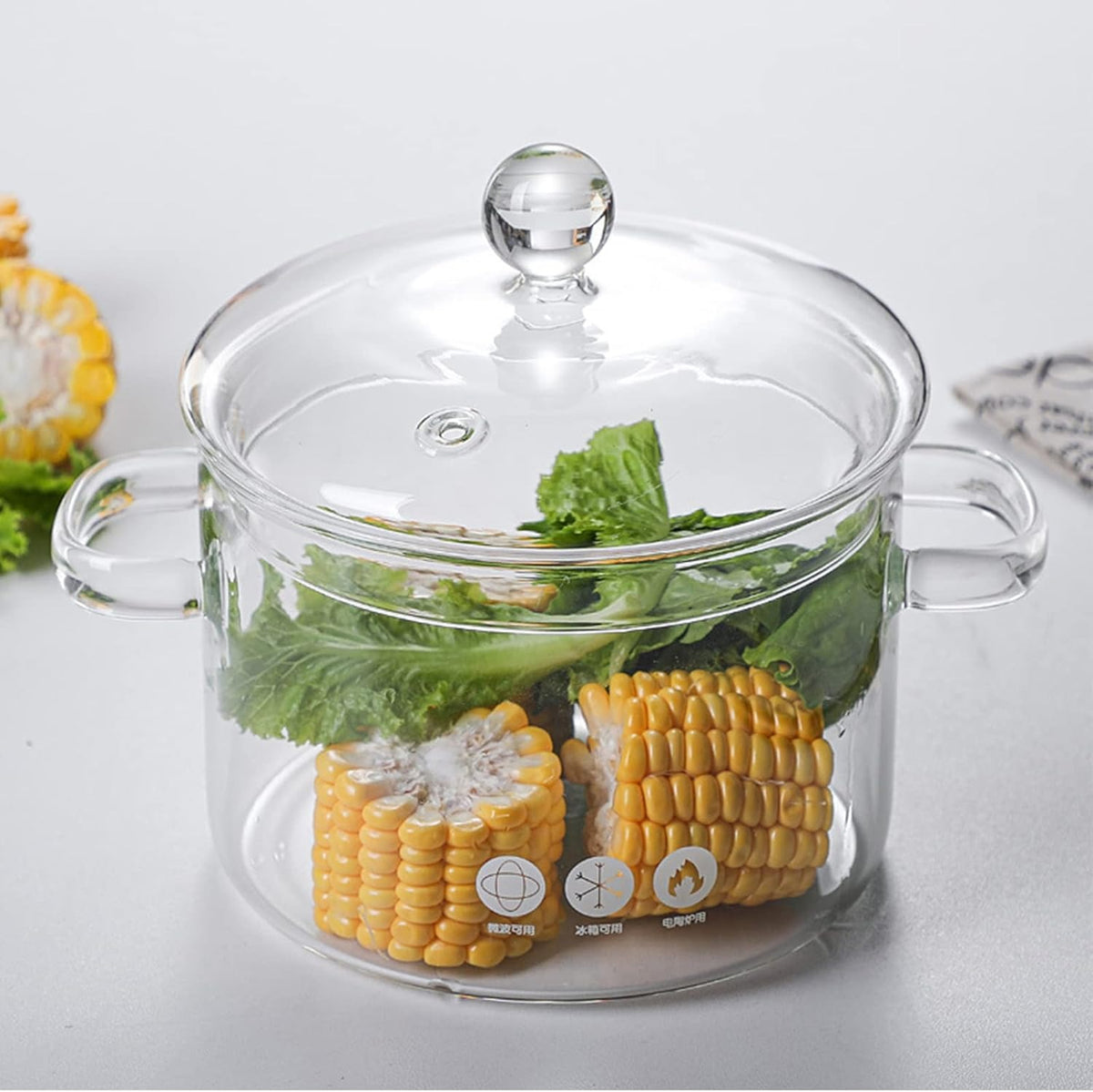 Borosilicate Glass Cooking Pot with Lid & Handle
