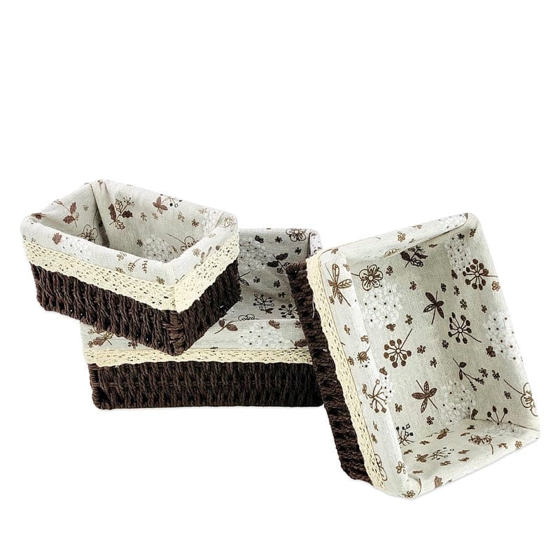 Rectangular Cloth Covered Braided Basket | Vanity Basket | Set of 3