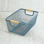 Rectangular Mesh Metal Storage Fruit Basket With Wood Handle