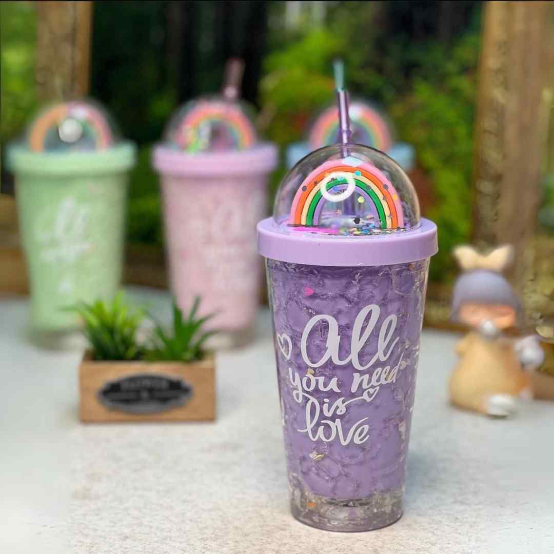 بھوسے کے ساتھ بچوں کی رینبو بوتل | پینے کی بوتل | بچوں کا گلاس