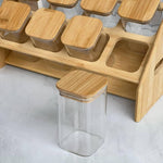 8-Piece Airtight Glass Spice Jar Set with Bamboo Lids & Wooden Rack