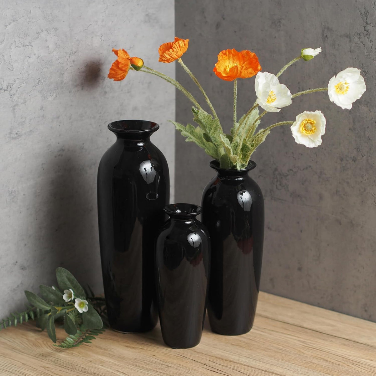 Plain Black Ceramic Vase - Set of 3 | Pots & Vases | Home Décor