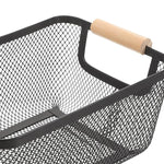 Rectangular Mesh Metal Storage Fruit Basket With Wood Handle
