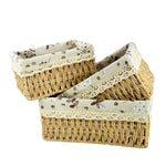 Rectangular Cloth Covered Braided Basket | Vanity Basket | Set of 3
