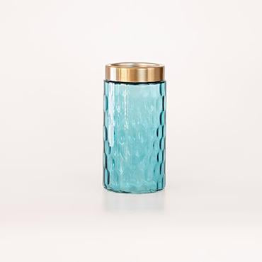 Elegant Aqua Blue Glass Vase with Golden Rim – Timeless Floral Decor