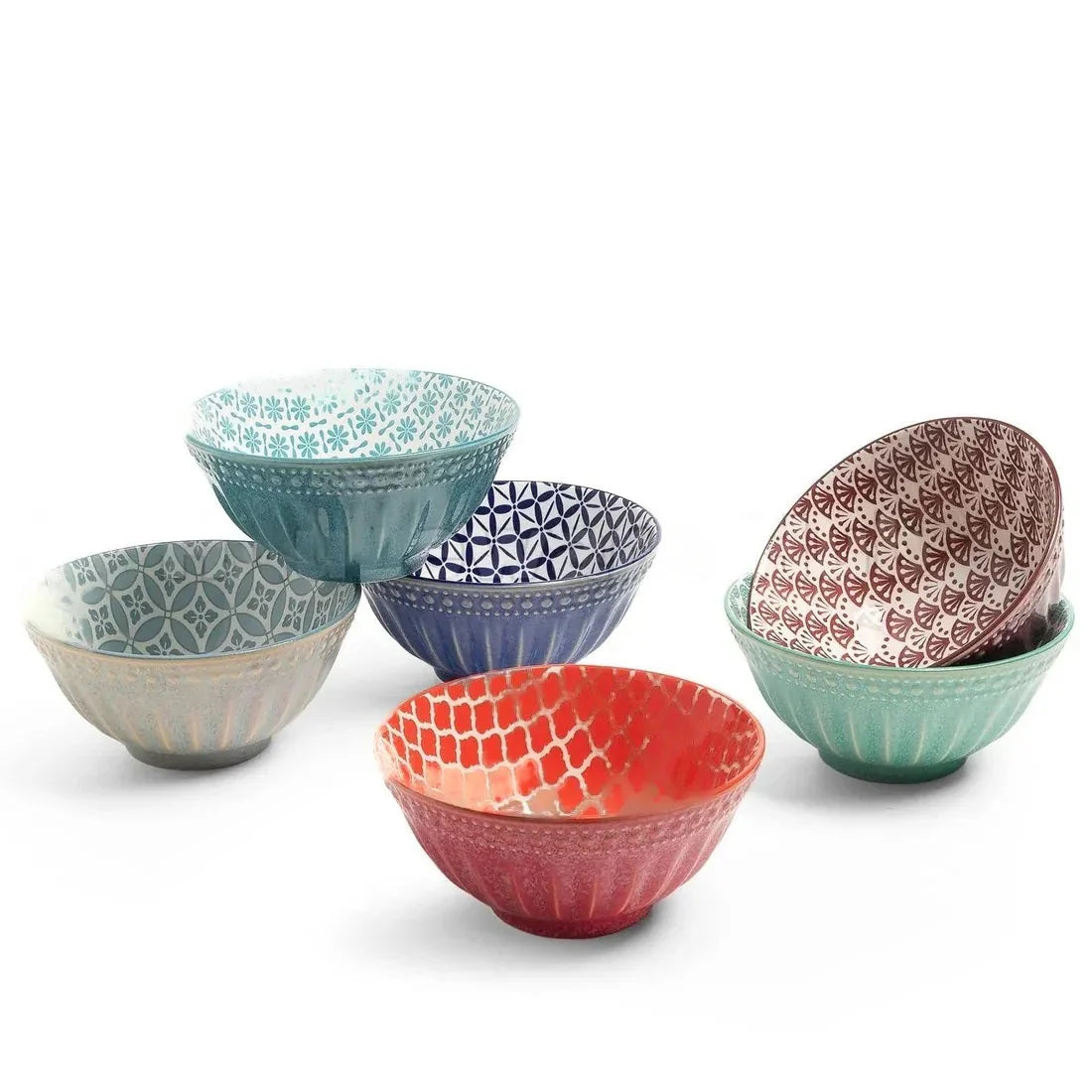 Danny Home Multicolour Turkish Porcelain Cereal and Soup Bowls - Set of 6