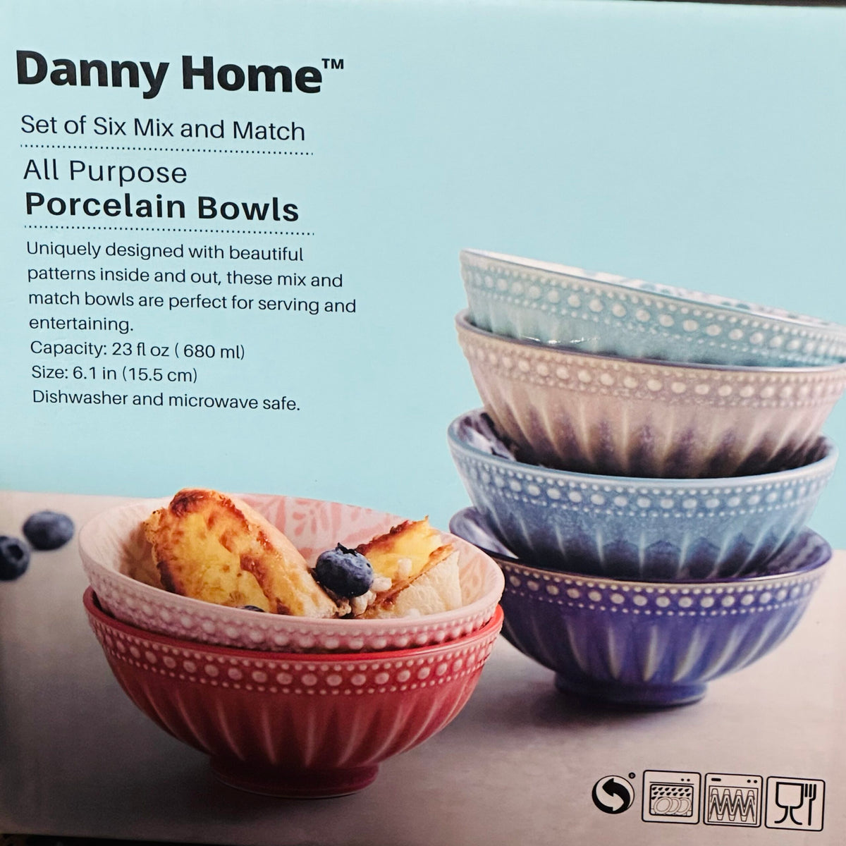 Danny Home Multicolour Turkish Porcelain Cereal and Soup Bowls - Set of 6