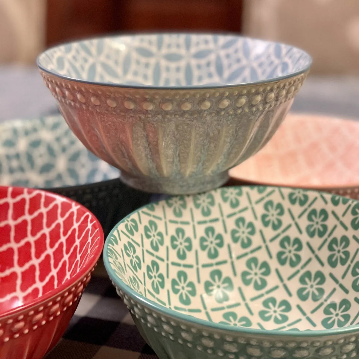 Danny Home Multicolour Turkish Porcelain Cereal and Soup Bowls - Set of 6