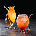 Artistic Curved Glass with Built-In Straw – Unique Cocktail & Mocktail Drinkware