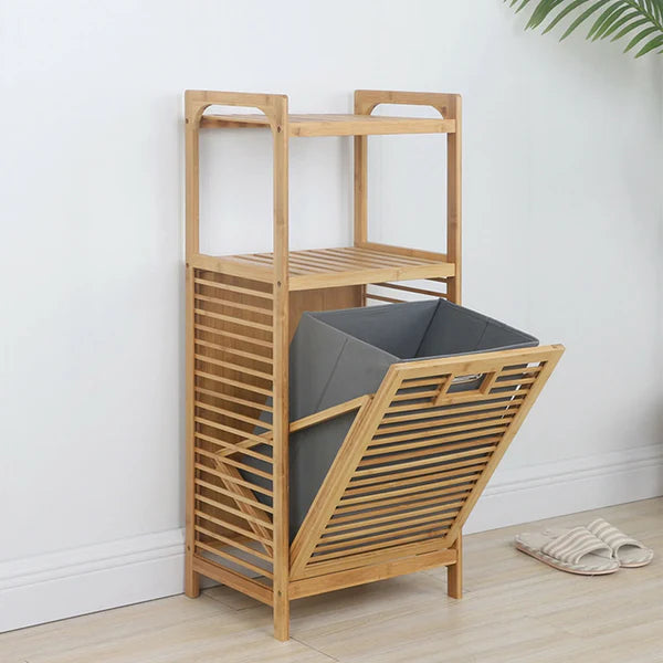 Bamboo Laundry Basket with 2-Tier Bamboo Shelf and Fabric Liner – Home Hatch