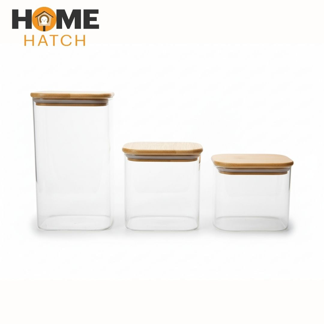 Rectangular Glass Storage Jar with Bamboo Lid