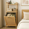Bamboo Laundry Basket with 2-Tier Storage Shelf – Multi-Purpose Organizer