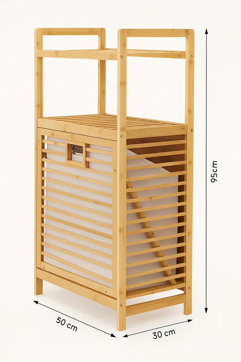 Bamboo Laundry Basket with 2-Tier Storage Shelf – Multi-Purpose Organizer