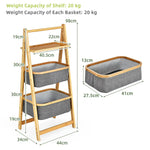 Bamboo 2-tier and 3-tier storage rack with fabric baskets for home organization by Home Hatch