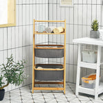 Bamboo 2-tier and 3-tier storage rack with fabric baskets for home organization by Home Hatch