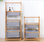 Bamboo 2-tier and 3-tier storage rack with fabric baskets for home organization by Home Hatch