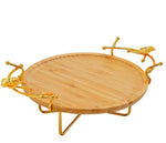 Luxury Bamboo Serving Platter with Gold Floral Handles