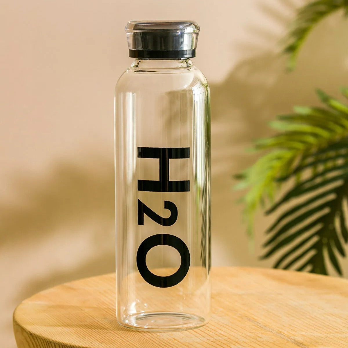 Black Print Borosilicate Glass Water Bottle with Plastic Cap – Leakproof – Home Hatch Pakistan