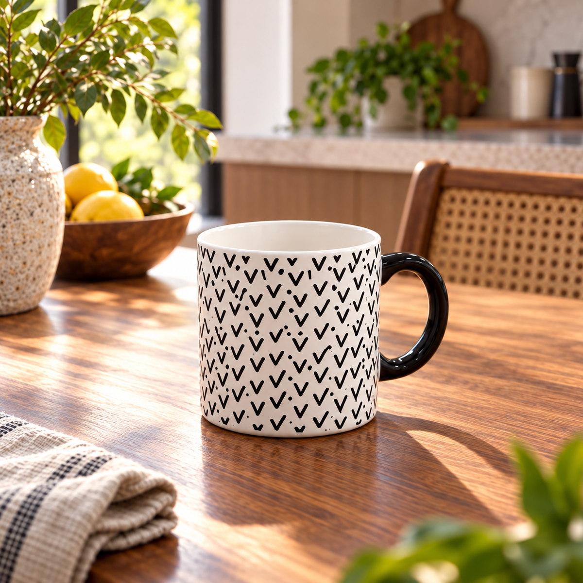 black and white geometric ceramic coffee mug, geometric coffee mug, printed ceramic coffee mug, black and white tea cup, ceramic coffee cups Pakistan, modern coffee mugs, monochrome ceramic mug, geometric pattern tea mug, 400ml ceramic coffee mug, black white coffee cup, minimalist coffee mug, aesthetic ceramic mug, printed tea and coffee cups, chai mug Pakistan, ceramic mugs online Pakistan, coffee mugs for office, coffee lover gift, stylish kitchen drinkware, buy geometric coffee mug Pakistan