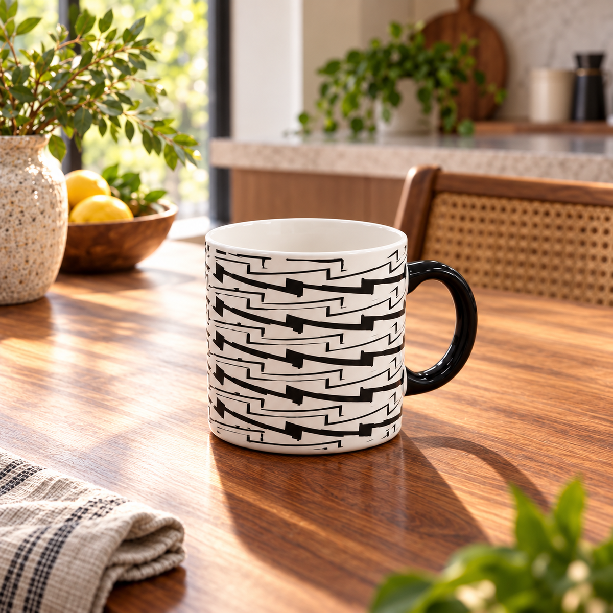 black and white geometric ceramic coffee mug, geometric coffee mug, printed ceramic coffee mug, black and white tea cup, ceramic coffee cups Pakistan, modern coffee mugs, monochrome ceramic mug, geometric pattern tea mug, 400ml ceramic coffee mug, black white coffee cup, minimalist coffee mug, aesthetic ceramic mug, printed tea and coffee cups, chai mug Pakistan, ceramic mugs online Pakistan, coffee mugs for office, coffee lover gift, stylish kitchen drinkware, buy geometric coffee mug Pakistan