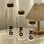 Borosilicate Glass Water Bottle with Wooden Cap – Leakproof H2O Style – Home Hatch Pakistan