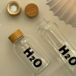 Borosilicate Glass Water Bottle with Wooden Cap – Leakproof H2O Style – Home Hatch Pakistan