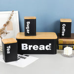 Bread Box with Three Canister Set with Bamboo Lid