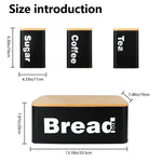 Bread Box with Three Canister Set with Bamboo Lid