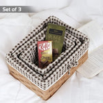 Brown & White Checked Storage Basket | Cloth Covered | Set of 3