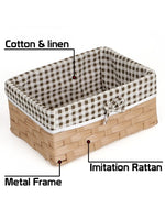 Brown & White Checked Storage Basket | Cloth Covered | Set of 3