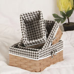 Brown & White Checked Storage Basket | Cloth Covered | Set of 3