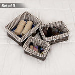 Brown & White Checked Storage Basket | Cloth Covered | Set of 3