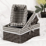 Brown & White Checked Storage Basket | Cloth Covered | Set of 3