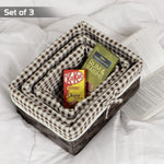 Brown & White Checked Storage Basket | Cloth Covered | Set of 3