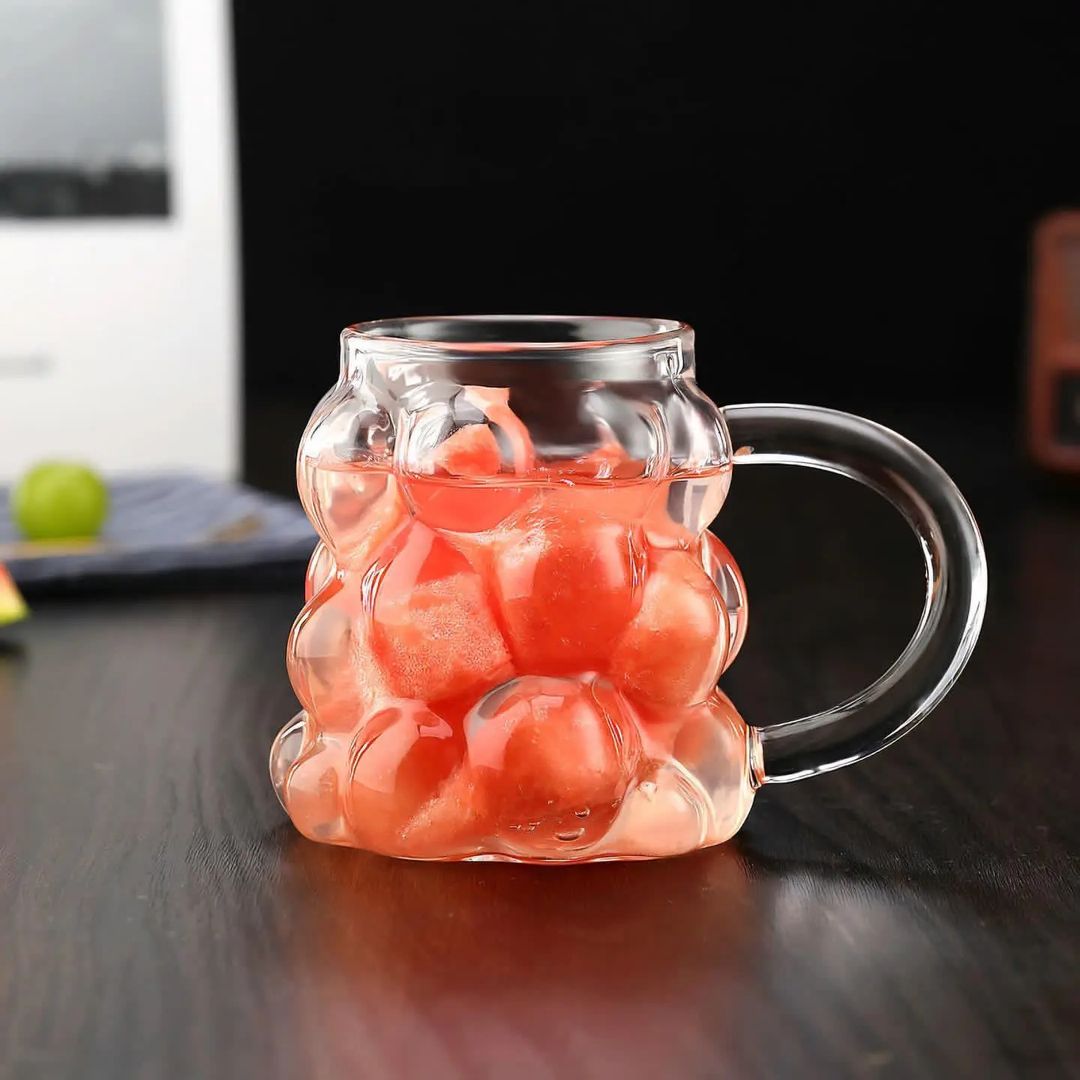 Bubble Shape Transparent Drinking Glass Pakistan – Stylish Modern Glass Cup for Juices, Cocktails, Smoothies & Iced Coffee