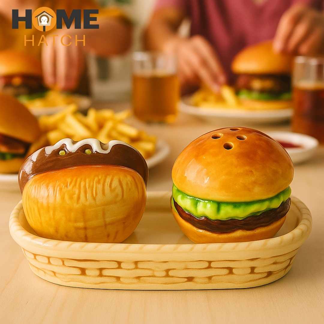 Burger & Hotdog Salt & Pepper Set Pakistan – Cute Ceramic Refillable Shakers for Kitchen & Dining Table Décor