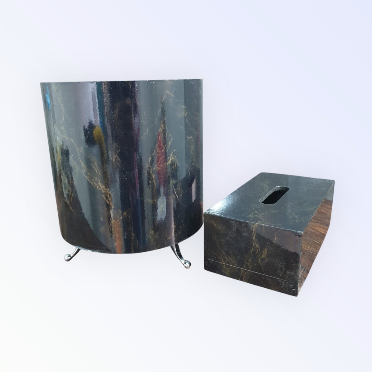 Marble Pattern Tissue Box & DustBin Set