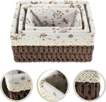 Rectangular Cloth Covered Braided Basket | Vanity Basket | Set of 3