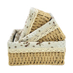 Rectangular Cloth Covered Braided Basket | Vanity Basket | Set of 3