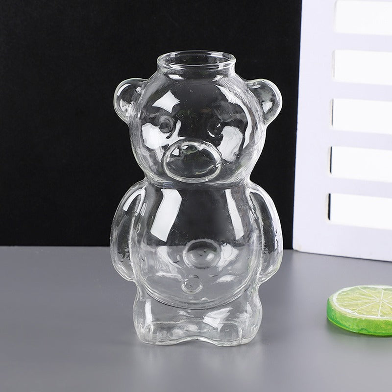 Cartoon Bear Shaped Serving Glass Mug With Straw