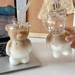 Cartoon Bear Shaped Serving Glass Mug With Straw