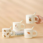 Cartoon Bear | Bread | Breakfast | Ceramic Mug With Lid and Spoon