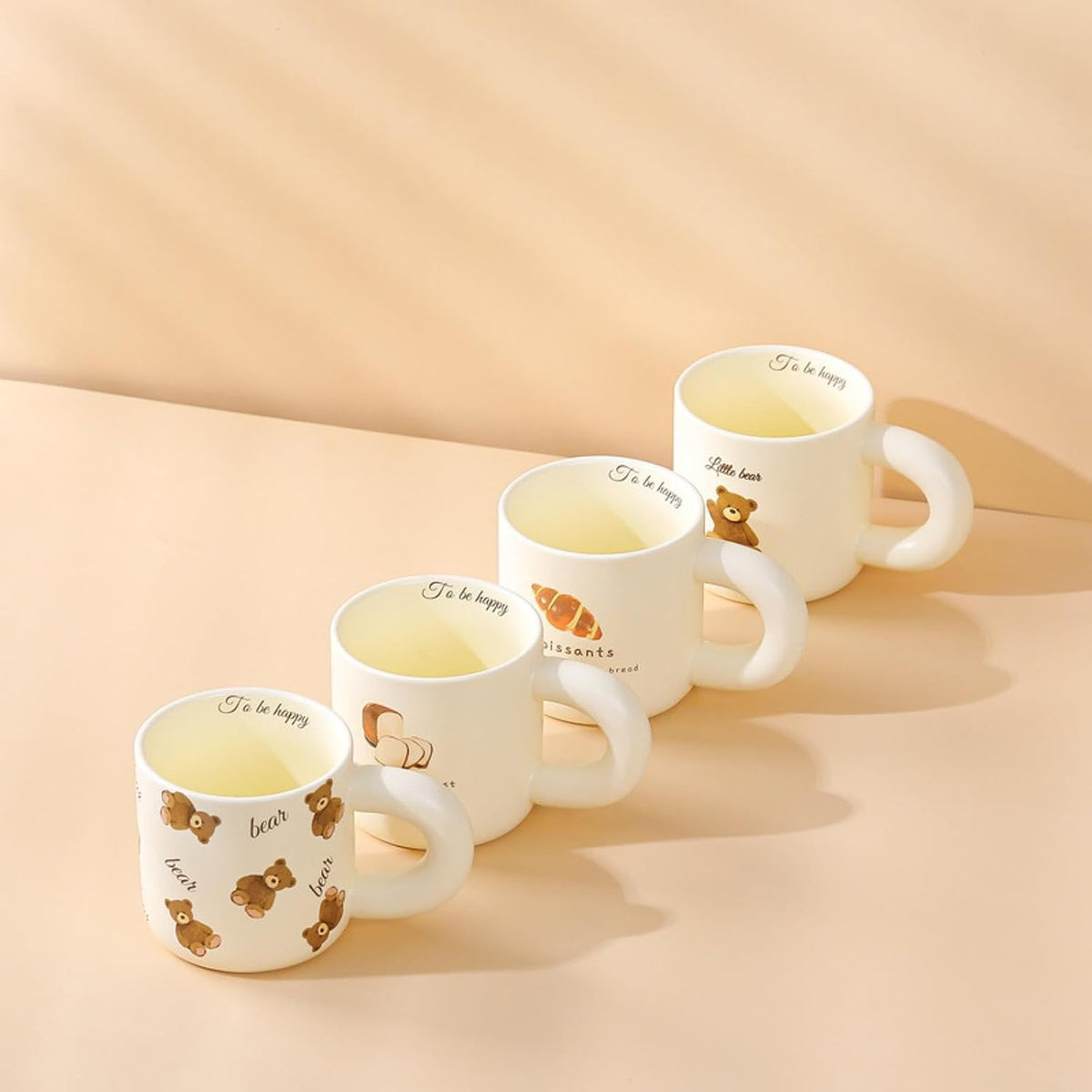 Cartoon Bear | Bread | Breakfast | Ceramic Mug With Lid and Spoon