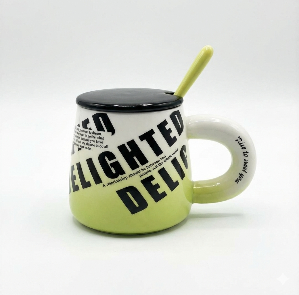 Ceramic coffee mug with lid and spoon 500ml Home Hatch Pakistan