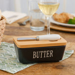 Ceramic butter dish with bamboo cover and built-in knife slot – Home Hatch Pakistan