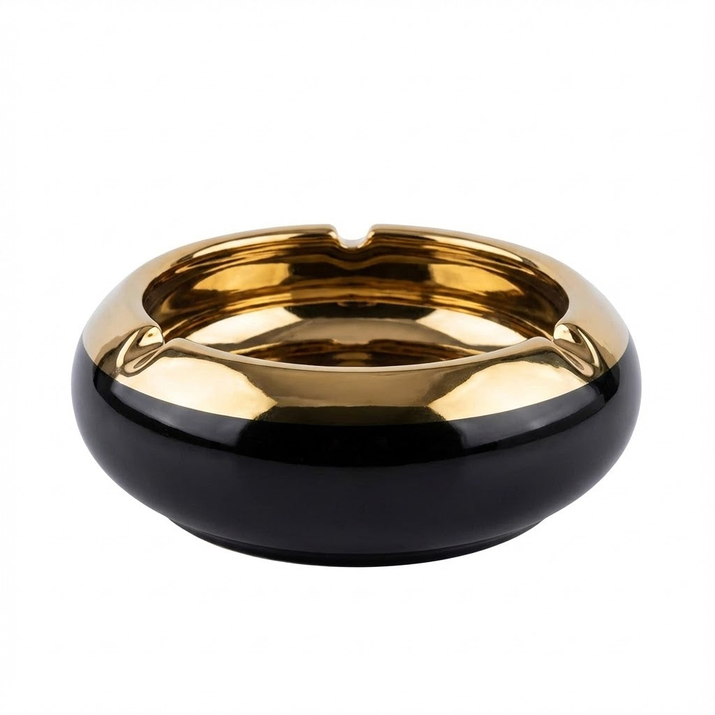 Ceramic luxury ashtray with golden inner coating – modern smokeless desktop ashtray